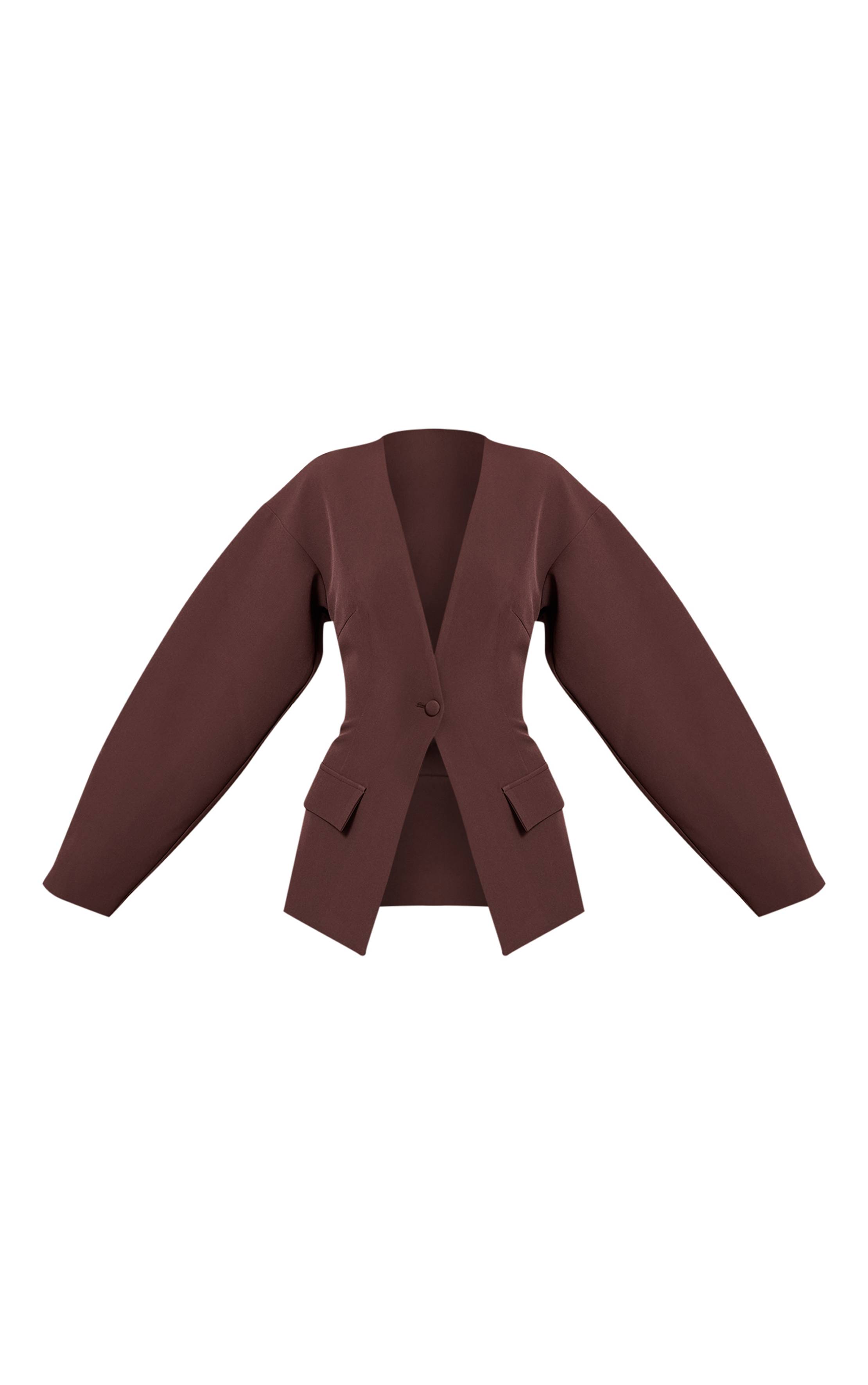Chocolat Blazer À Taille Cintrée Manches Cocon Avec Poches