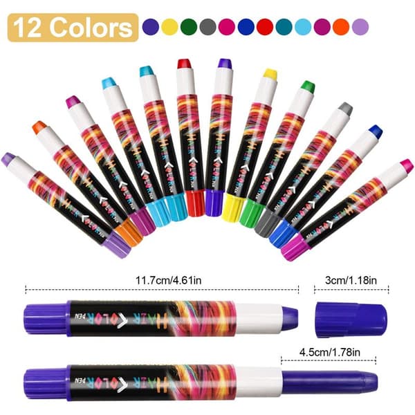 Hair Crayon - Hair Chalk Color Pen - 12 farger