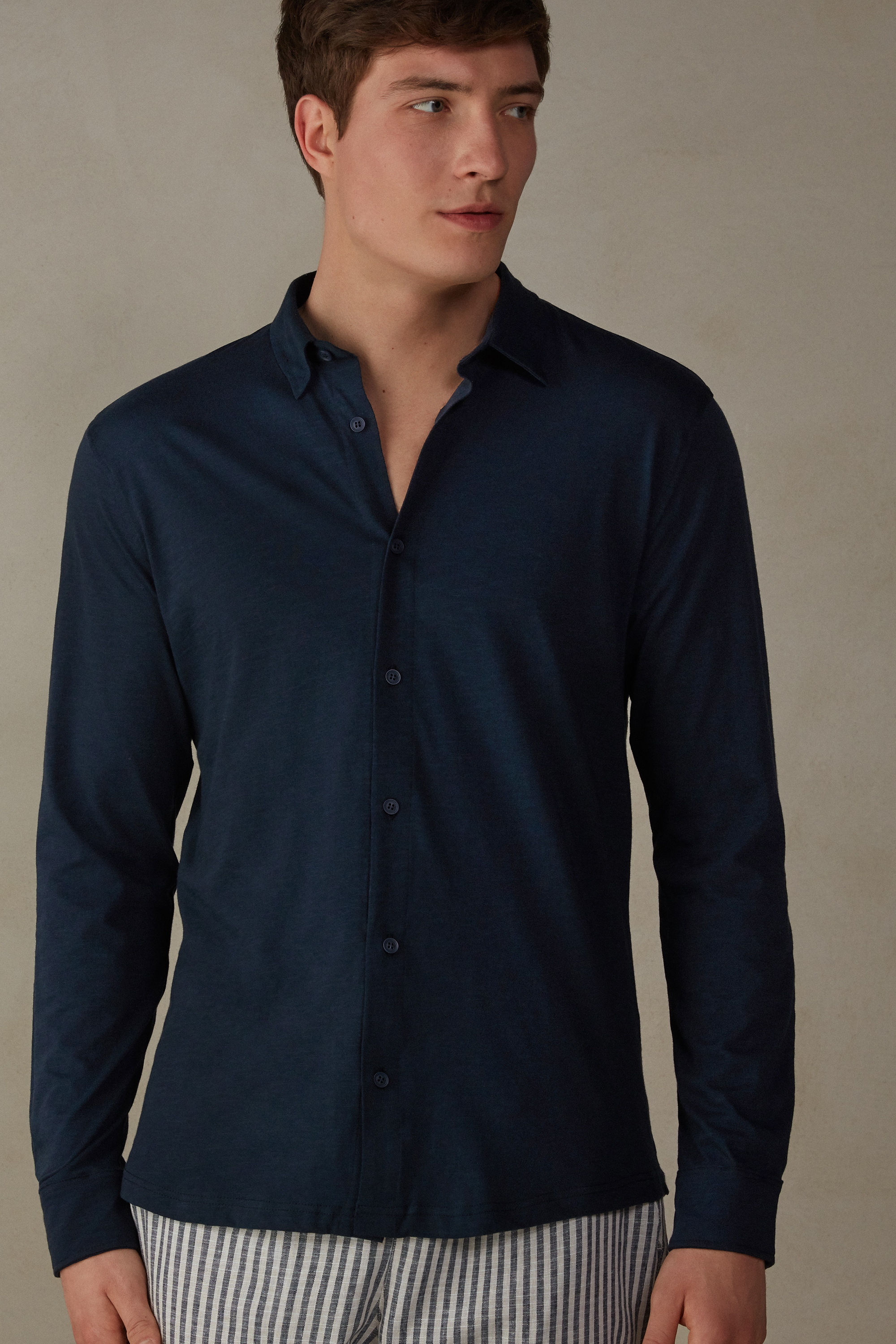 Camisa de manga comprida em algodão mesclado