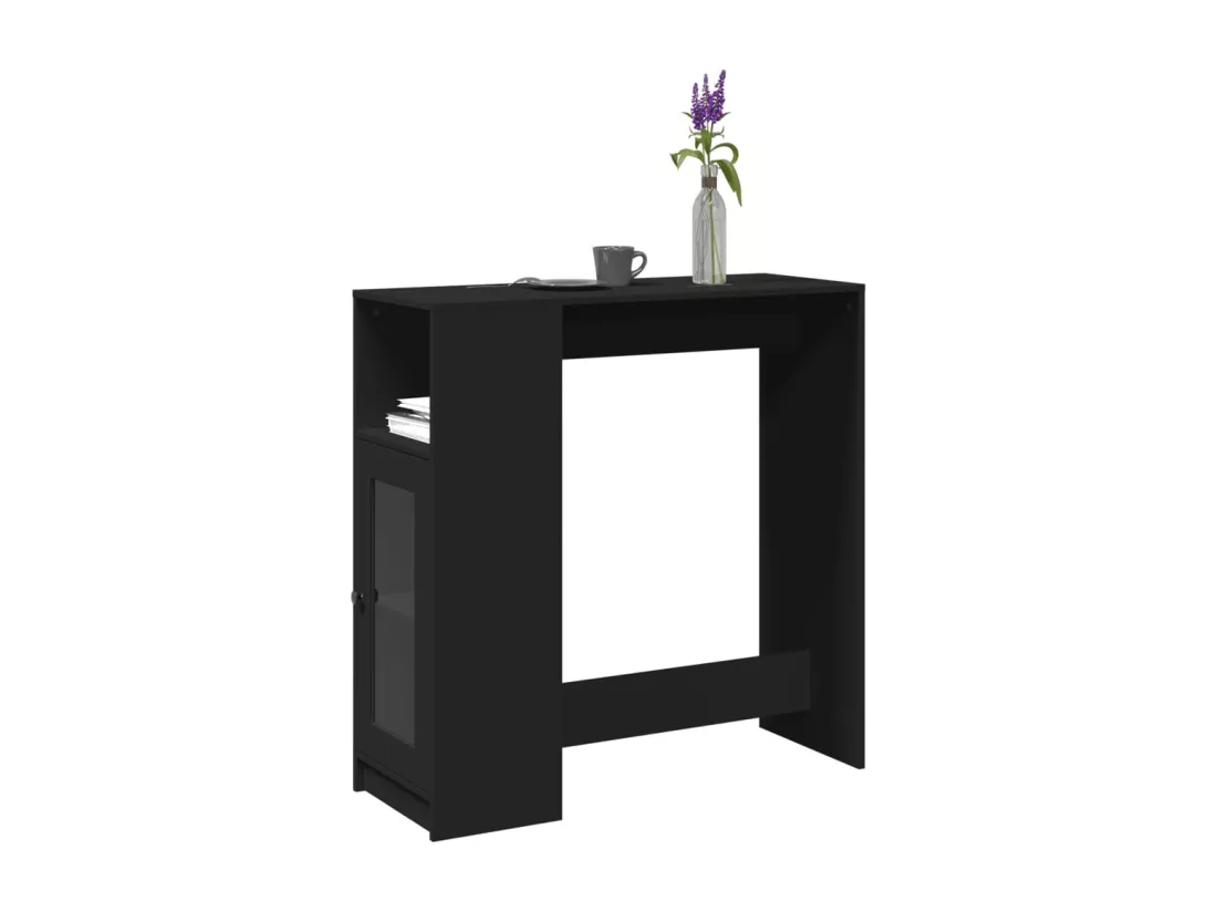 Table de bar avec étagères noir bois d'ingénierie