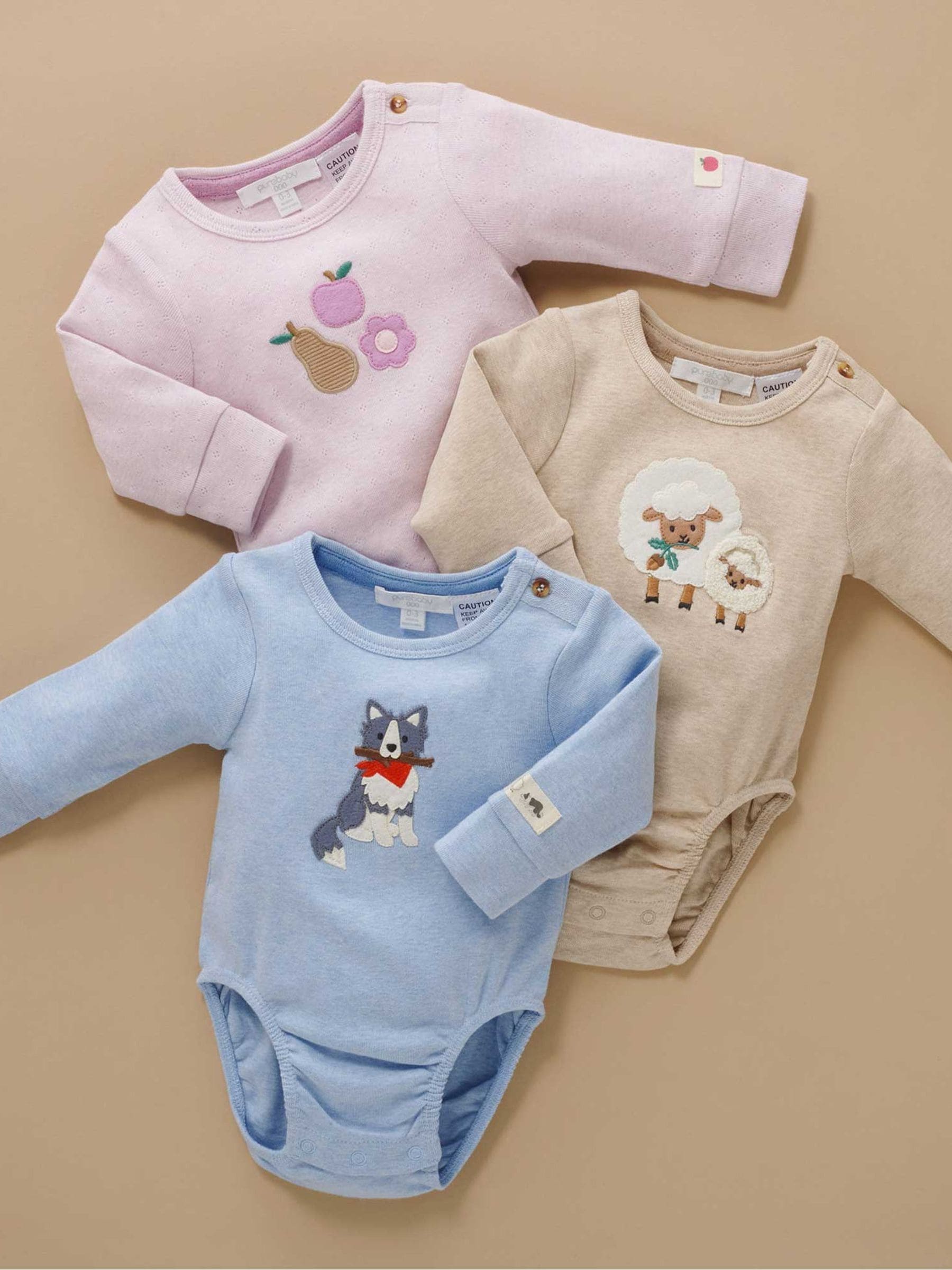 Blauw - Purebaby Appliqué Bodysuit