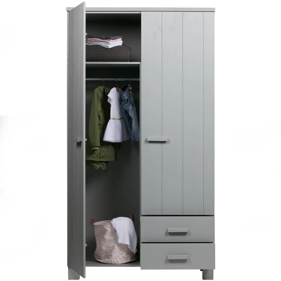WOOOD Dennis Kast Met Laden - Grenen - Betongrijs - 202x111x55