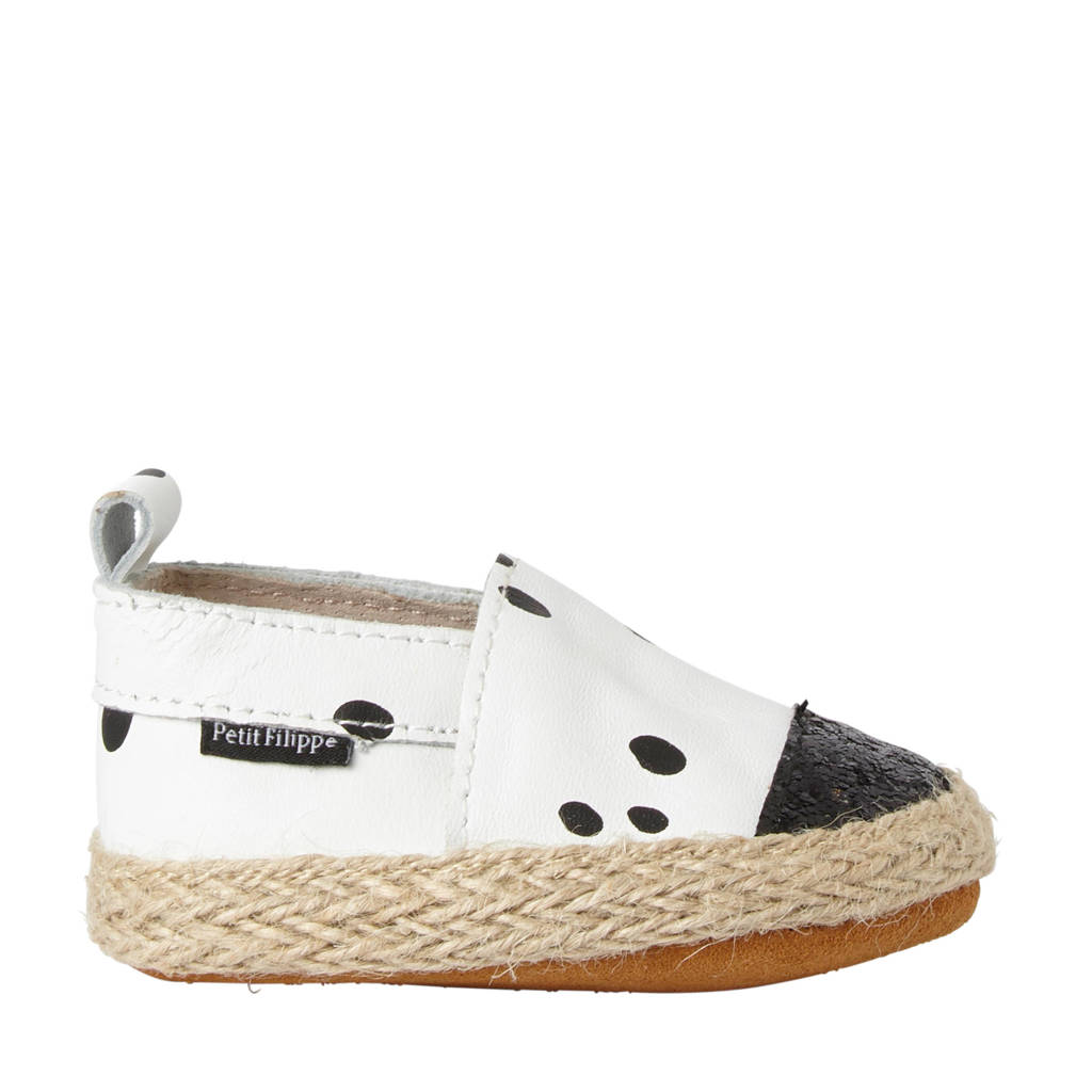 geschenkset met leren espadrilles + speenkoord wit/zwart