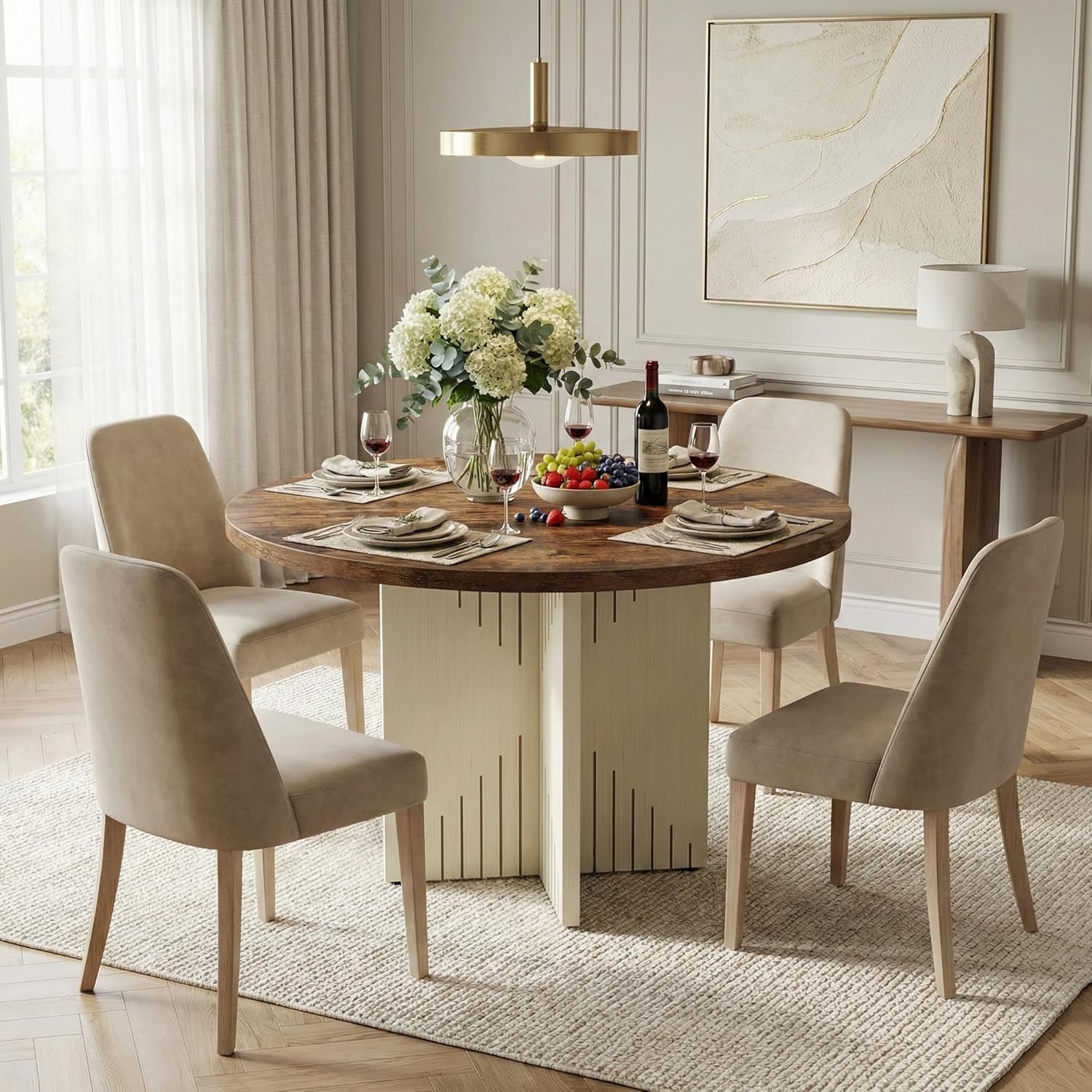 Lailang 100cm Esstisch, Runder Tisch, Küchentisch Zerlegetisch, Holztisch Esszimmer, Dining Table for 4 People, Moderner Esszimmertisch, 100 x 100 x 75 cm, Braun