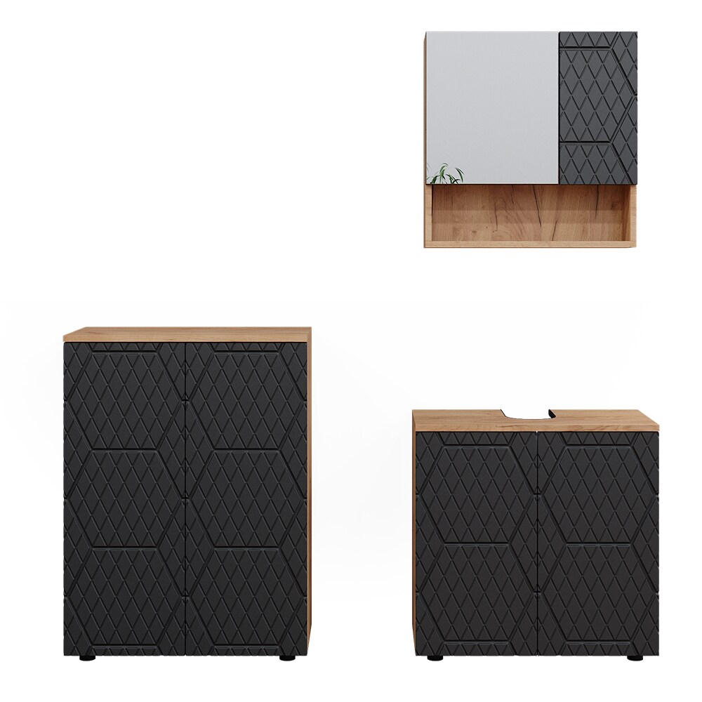 Vicco Badmöbel-Set Irma Eiche Anthrazit 3-teilig Kommode Waschbeckenschrank 60 cm