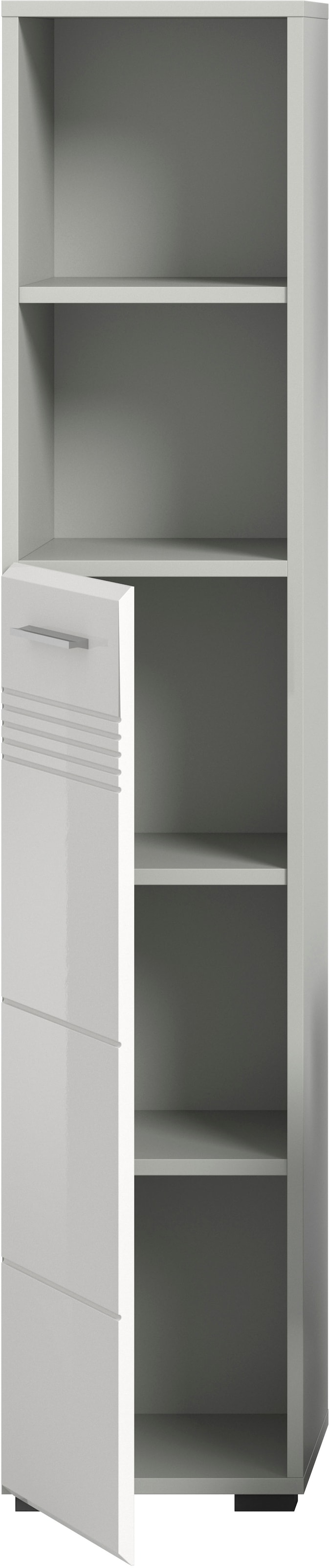 welltime Hochschrank »Calcio, Höhe 150 cm , 1 Tür, 2 offene Fächer, 3 Einlegeböden« Türanschlag wechselbar, MDF Front, Badschrank, Bad-Möbel, Badezimmer