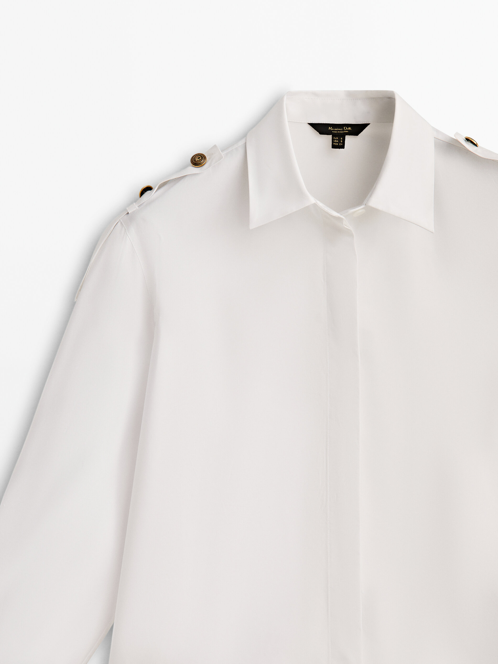 Camisa de popeline com detalhe de botão dourado - BRANCA