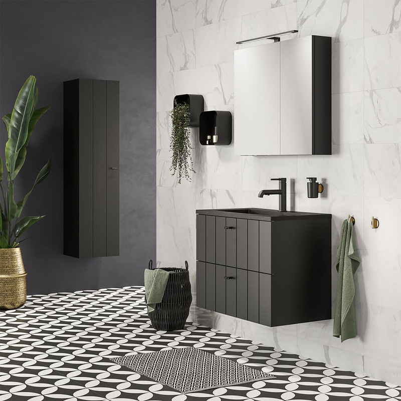 Tiger Maryport Meubelset 80 cm met 2 lades Mat zwart inclusief Quadro wastafel Mat zwart