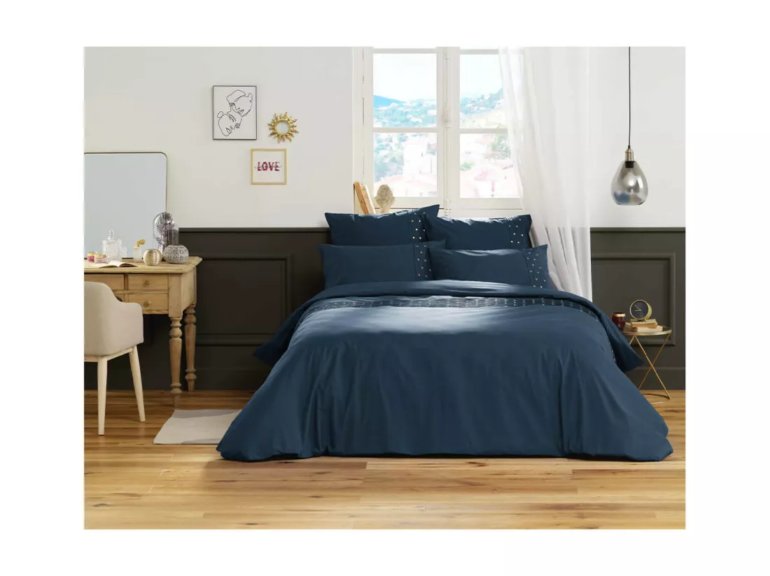 POLLY - Housse de Couette 240x220cm Coton Coloris Mûre