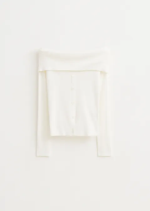Off-shoulder trui met knopen off-white (WIT.O)