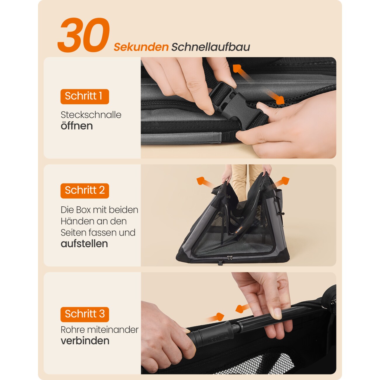 FEANDREA Hundebox faltbar, Hundetasche, Oxford-Gewebe S/M 60 cm, 42 cm, 42 cm