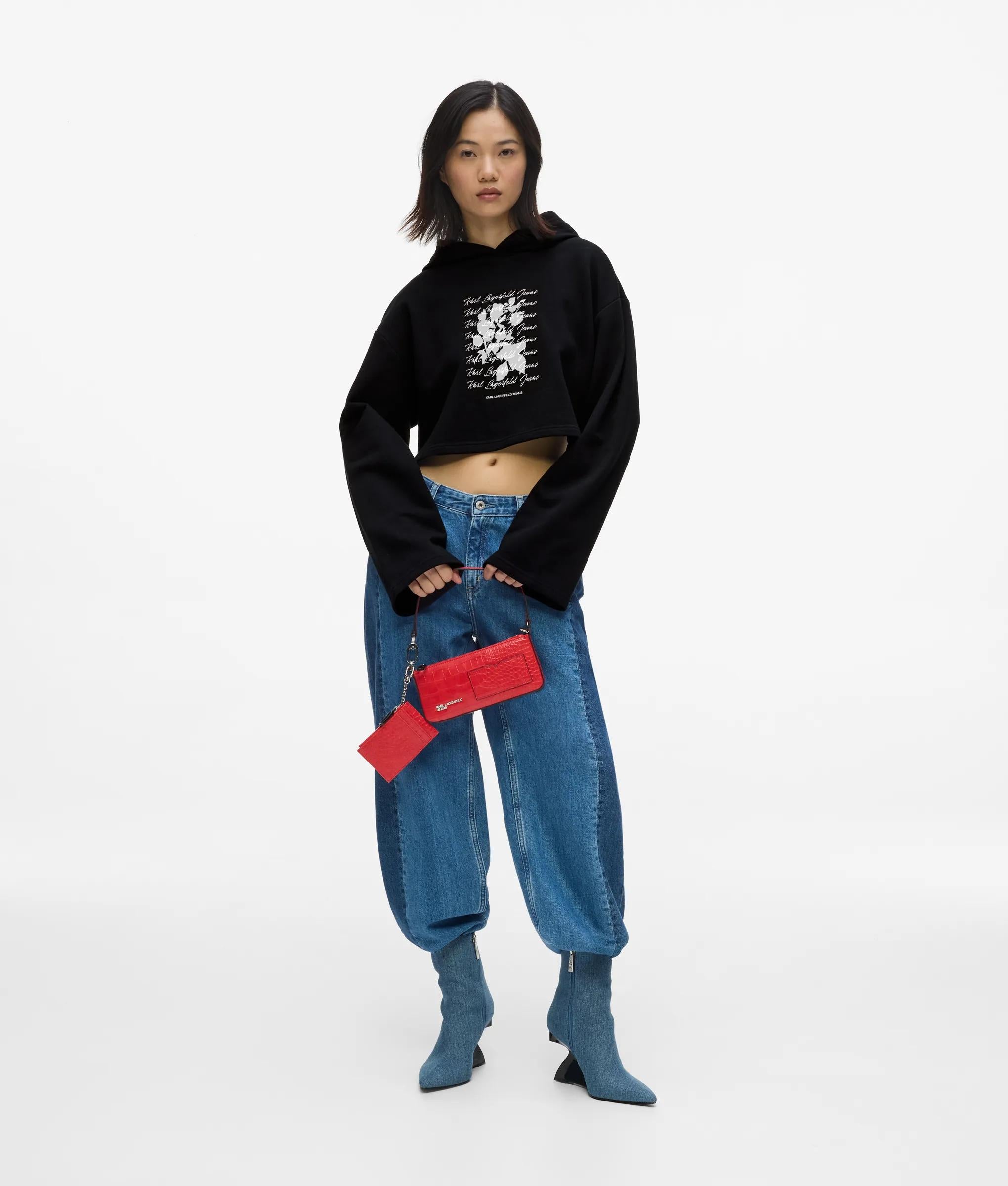 Cropped hoodie met gevlokte bloemenprint