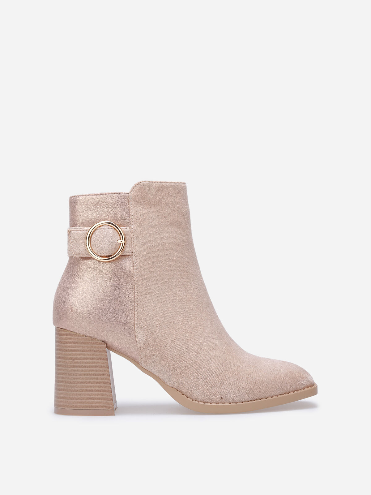 Bottines à paillettes et boucle métallique- Taupe
