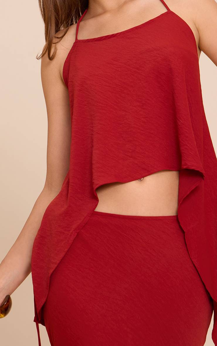 Rouge Profond Top Coordonné En Tissu Fluide À Bretelles Spaghetti Et Ourlet Fendu