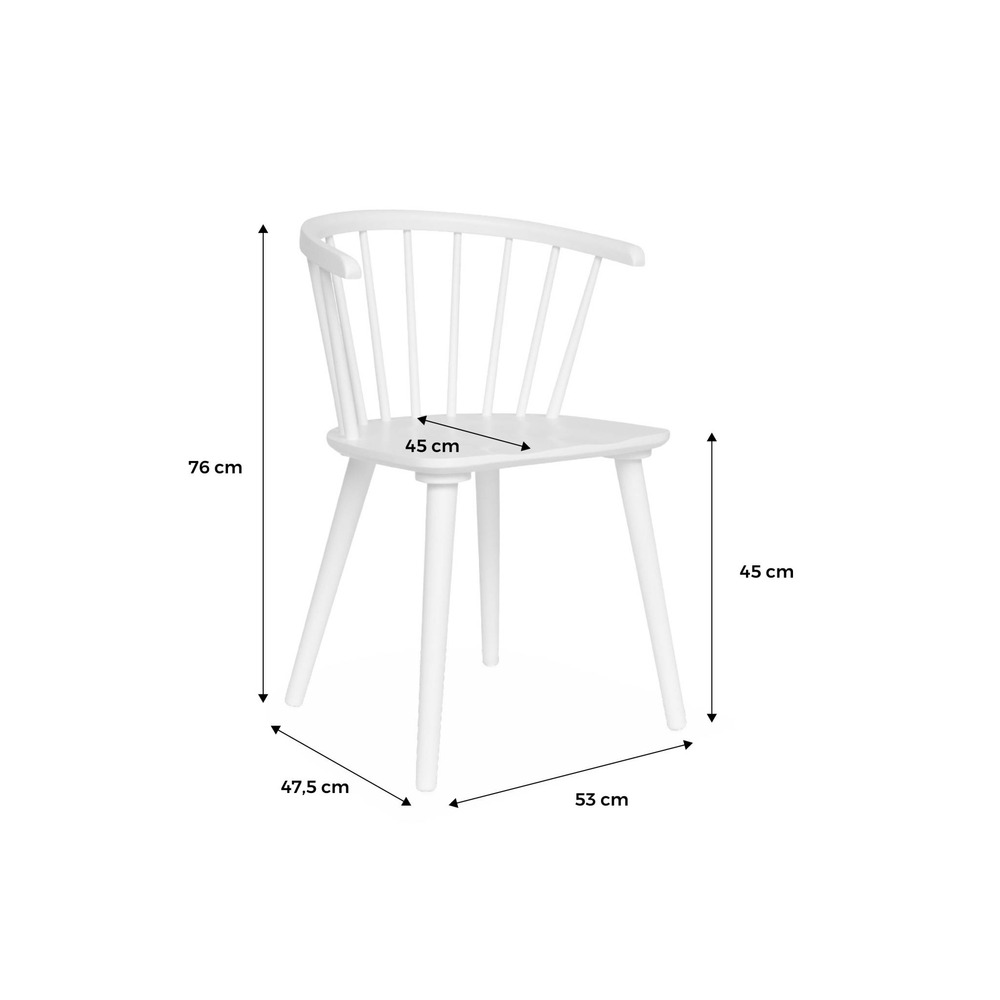 Lot de 2 chaises blanches à barreaux en bois et contreplaqué. Paula. L 51 x p 53 x h 75cm