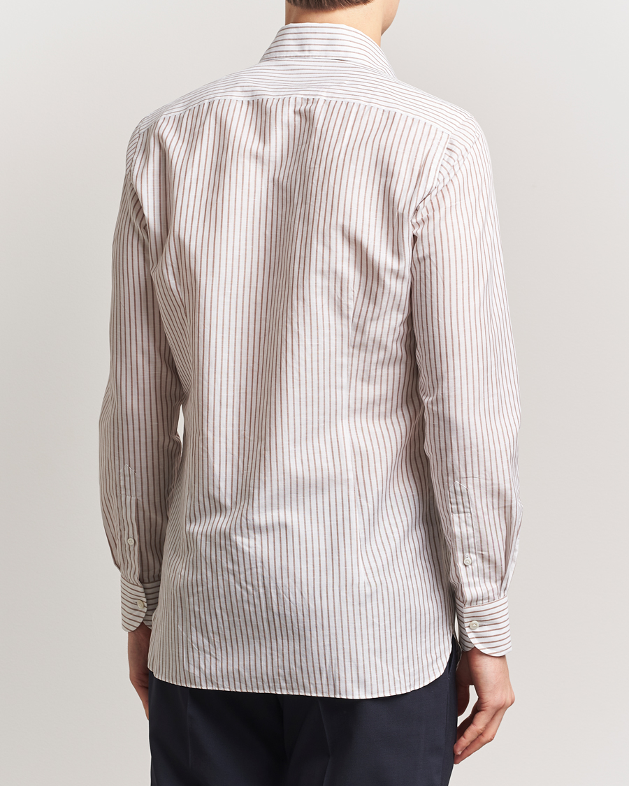 100Hands Cut Away Striped Linen Shirt Brown