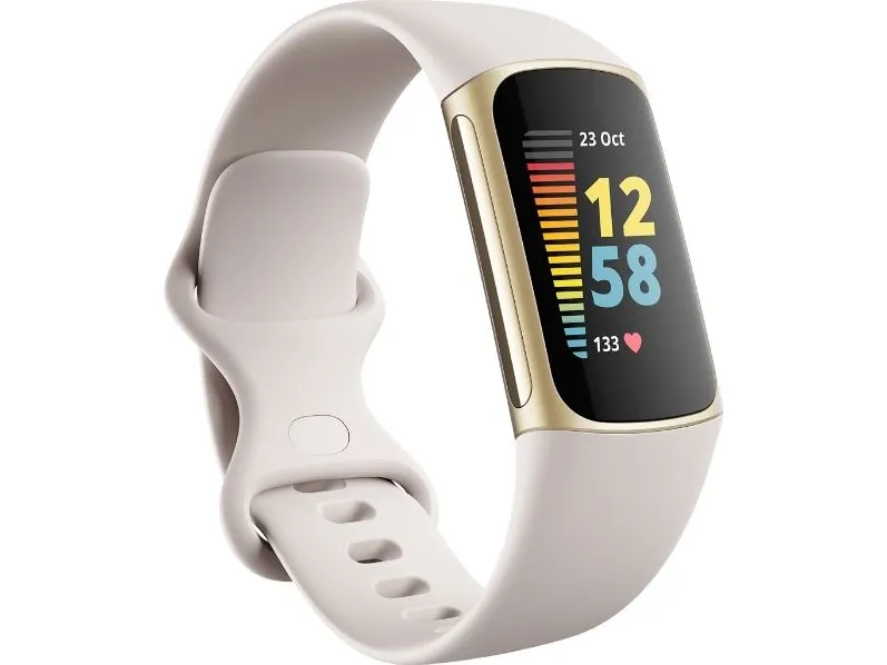 Fitbit Charge 5 - Blødt guld rustfrit stål - aktivitetssporer med uendelighedsbånd - silikone - lunar-hvid - håndledsstørrelse: 130-210 mm - display 1.04
