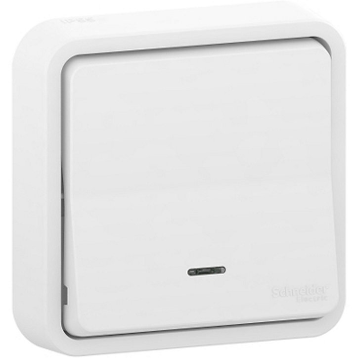 Poussoir lumineux étanche complet encastré Schneider Electric Mureva Styl blanc