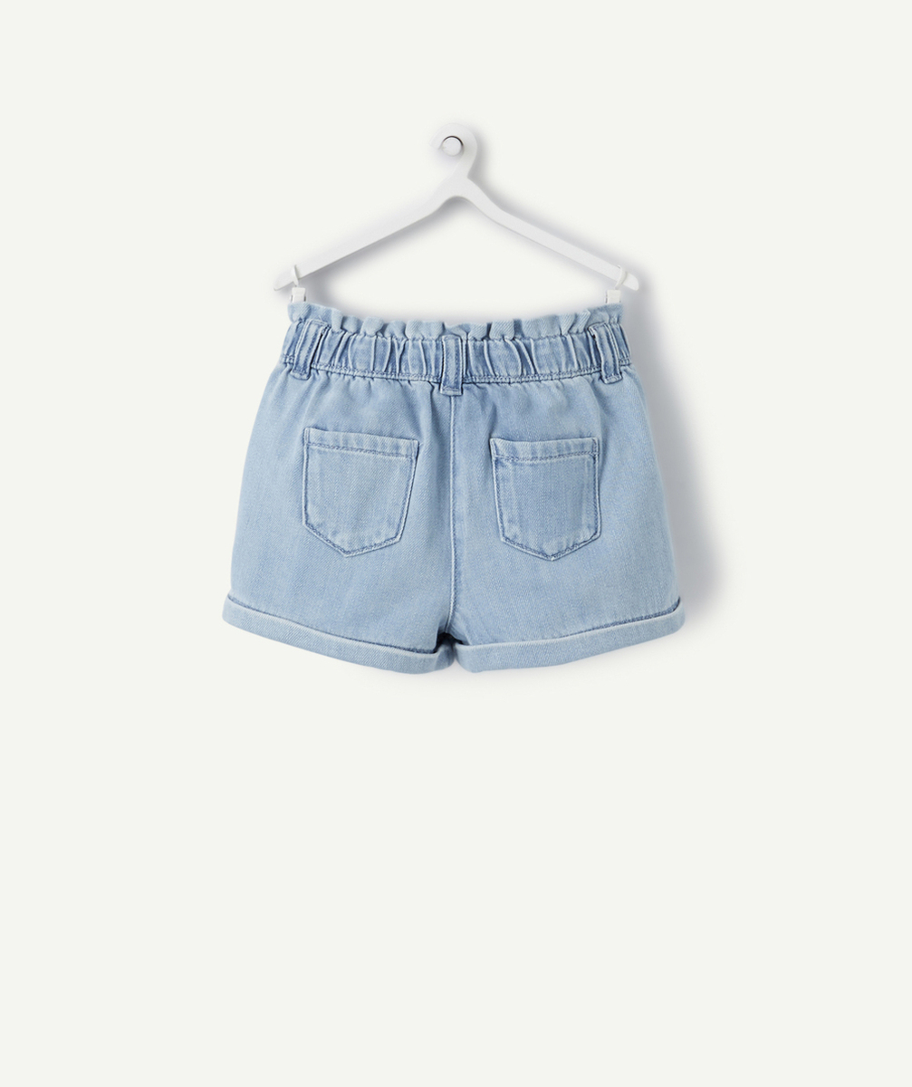 SHORT BÉBÉ FILLE EFFET DENIM EN COTON À FAIBLE IMPACT ENVIRONNEMENTAL