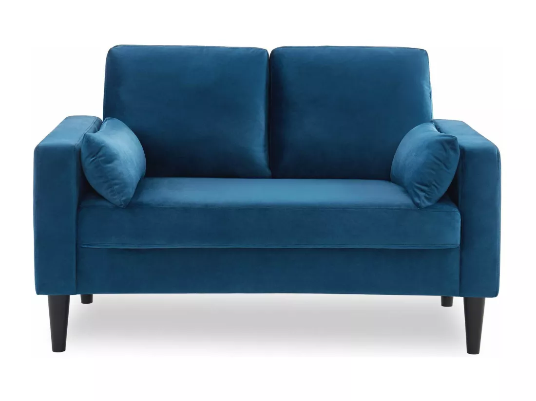 Canapé en velours bleu- Bjorn - Canapé 2 places fixe droit pieds bois style scandinave