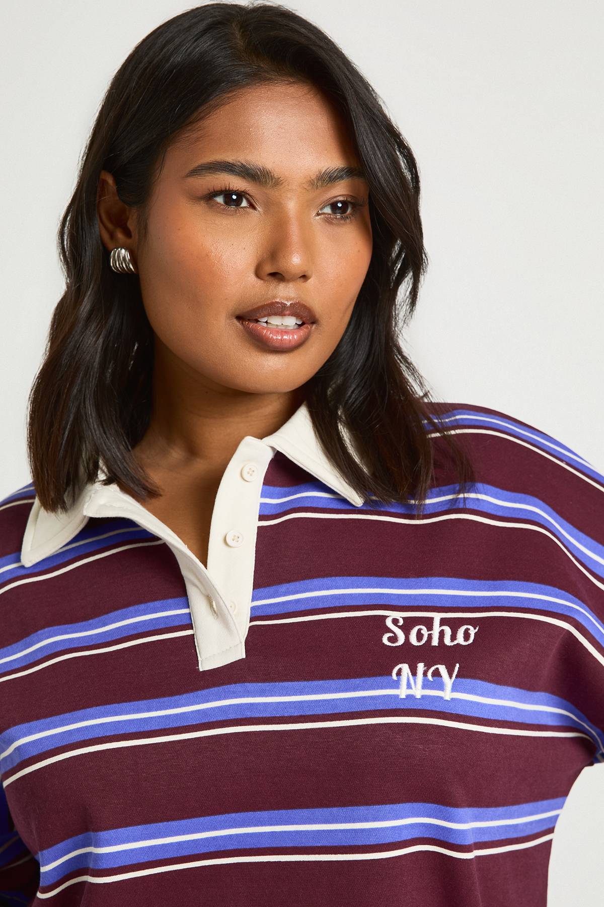 boohoo Sweat-shirt De Rugby À Rayures Plus Soho Ny