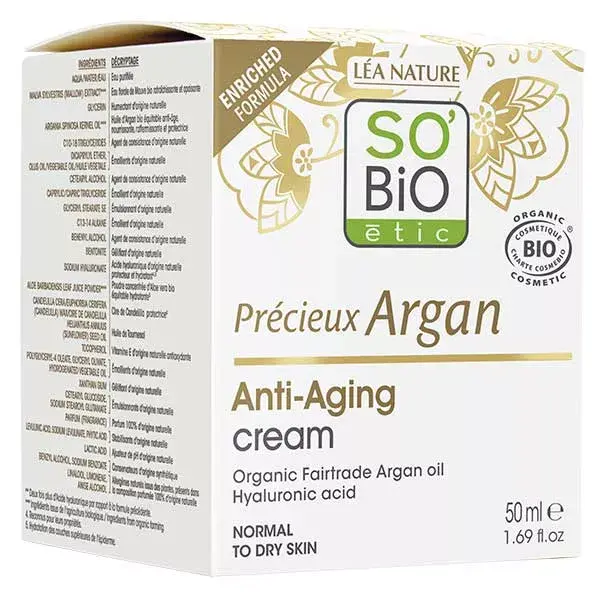 Creme de dia antienvelhecimento orgânico So'Bio Étic Precious Argan 50ml