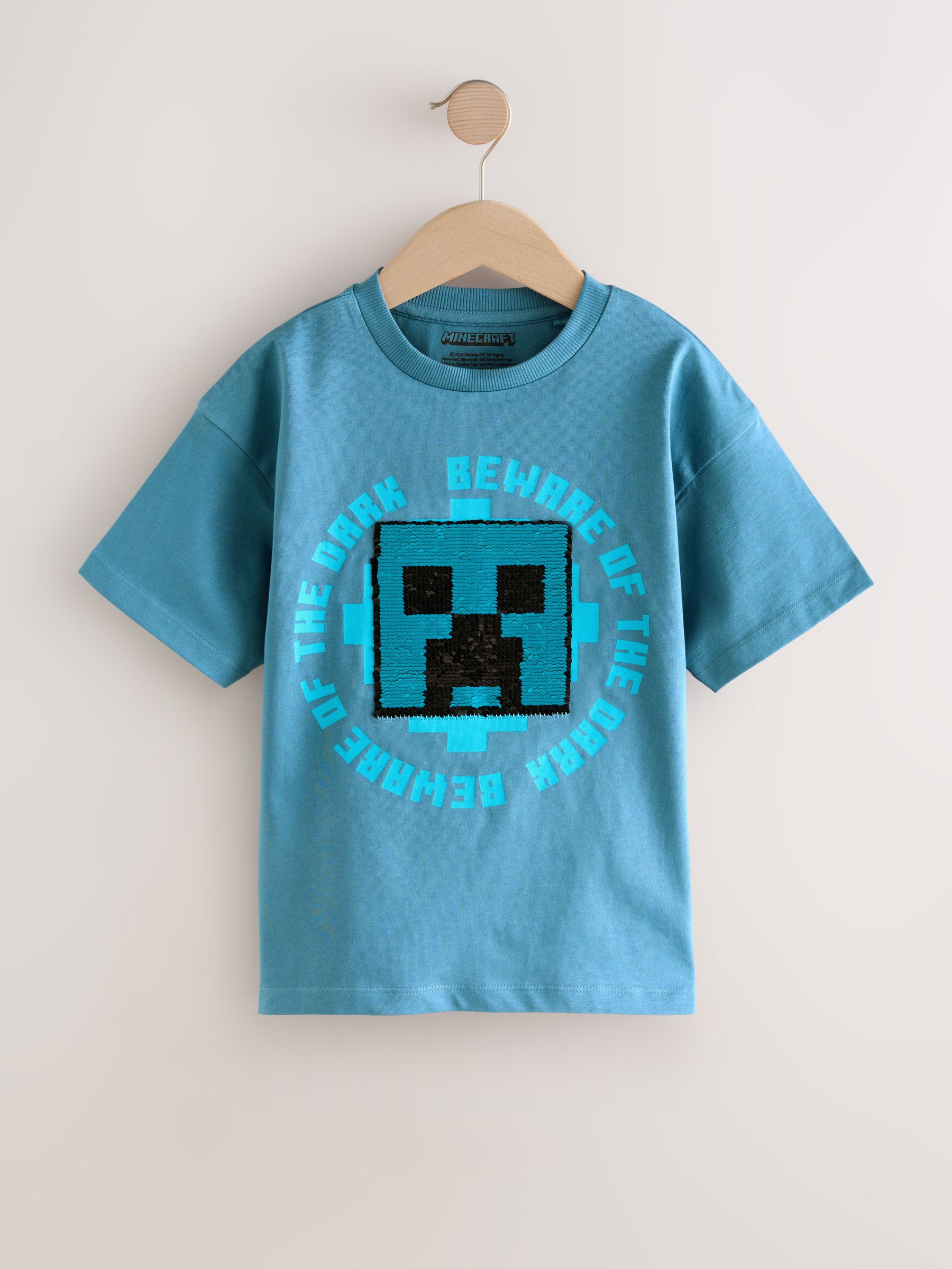 Donkerblauw - Minecraft T-shirt met pailletten (3-16jr)