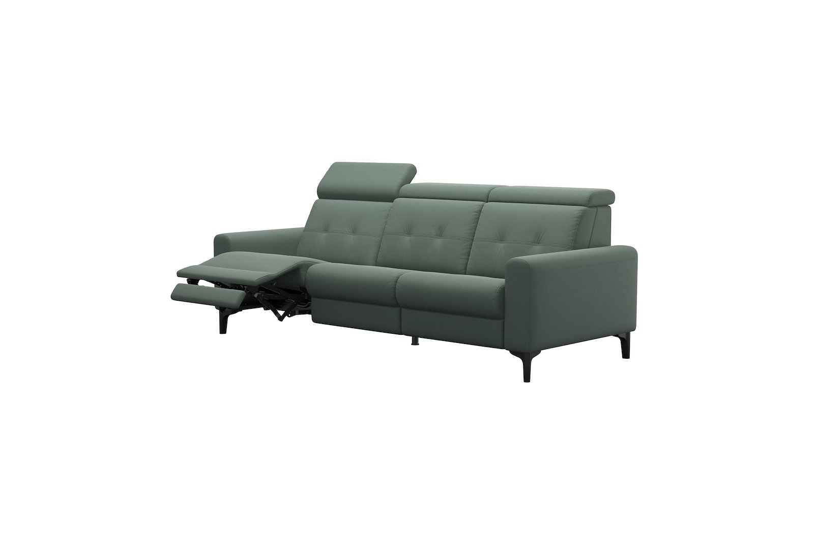 Anna 3-seter Hud Paloma Sage Green med A1 arm og polerte organiske sort alu ben, 14 cm. (Power-Manual-Manual)