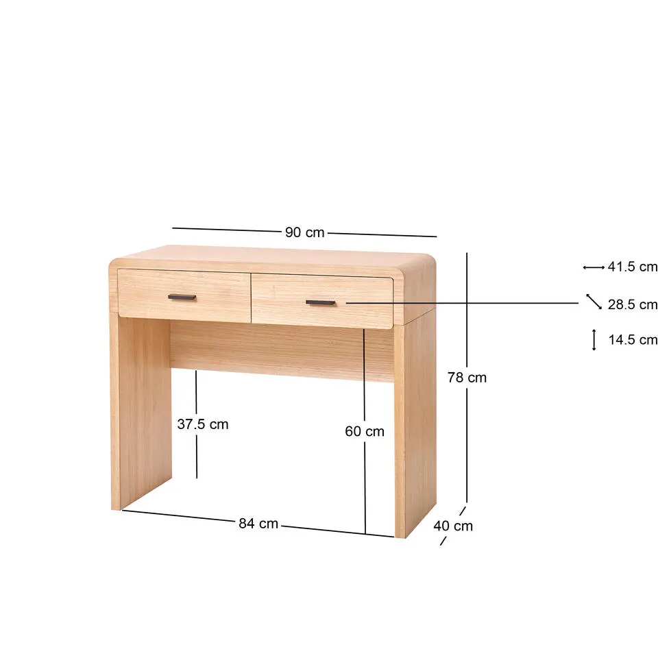 Scandinavische Console Tafel van Hout met 2 Laden