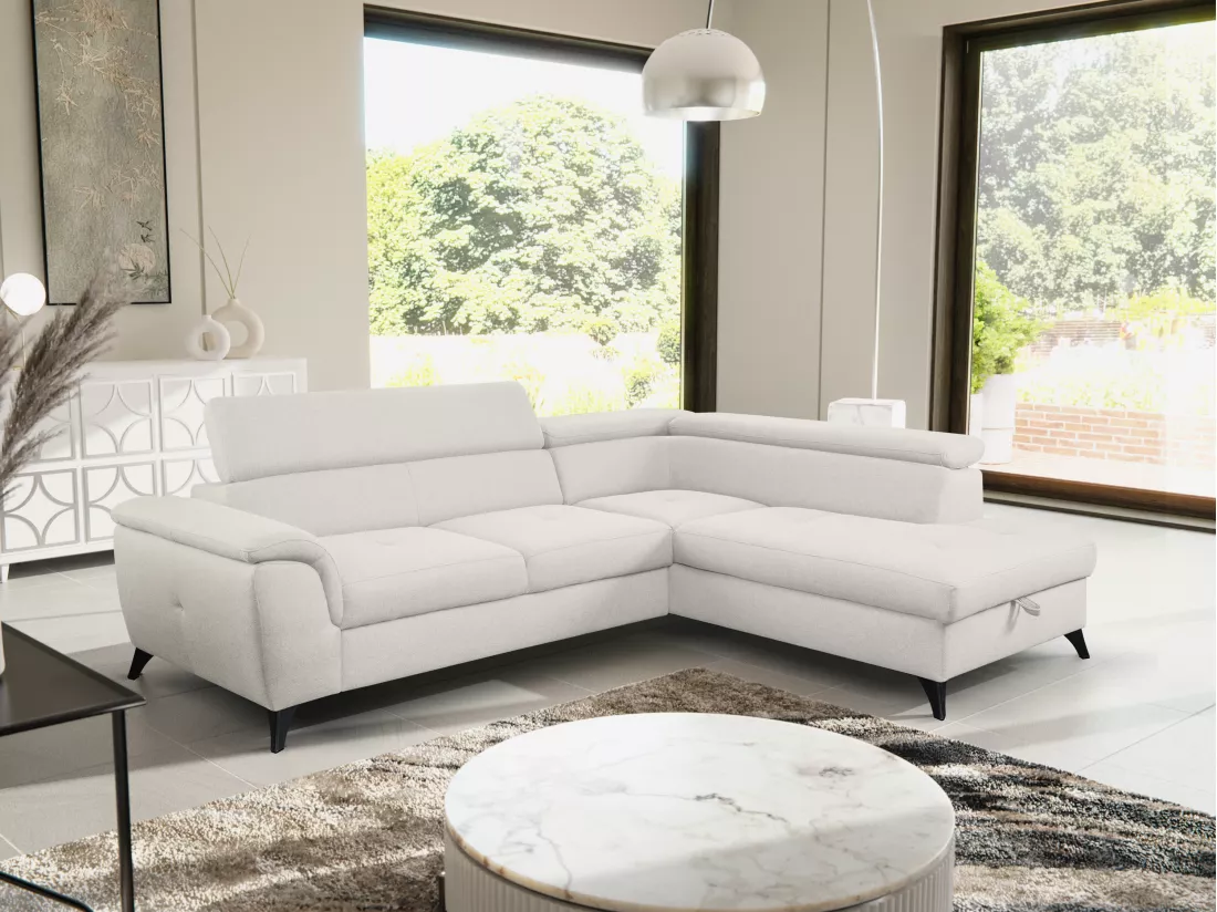 Canapé d'angle convertible droit en tissu beige BORTIGALI