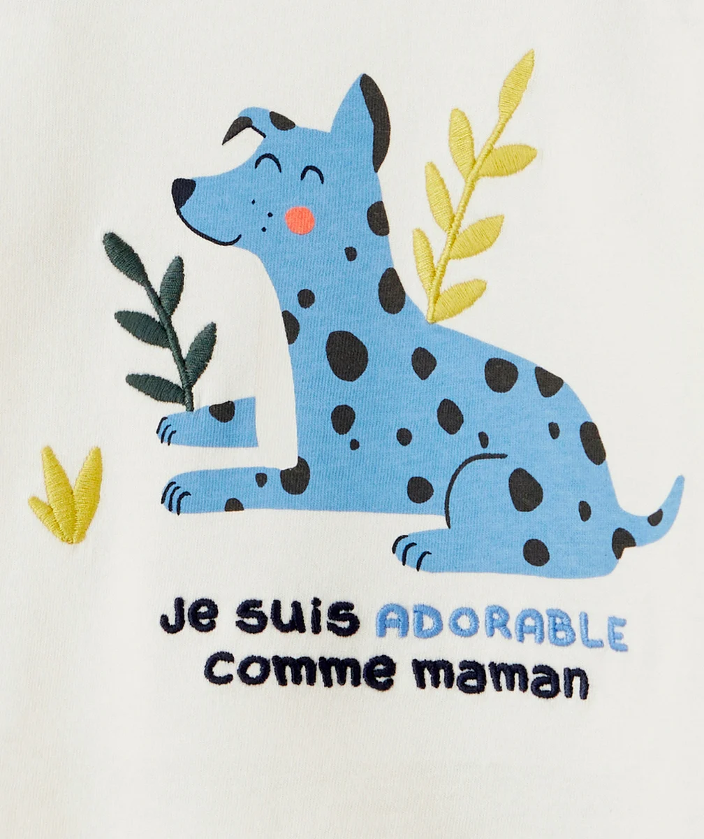 T-SHIRT MANCHES LONGUE BÉBÉ GARÇON EN COTON BIO ET CHIEN BLEU
