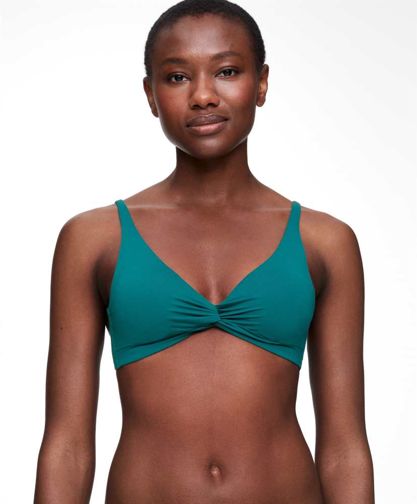 Top de biquíni com decote halter drapeado