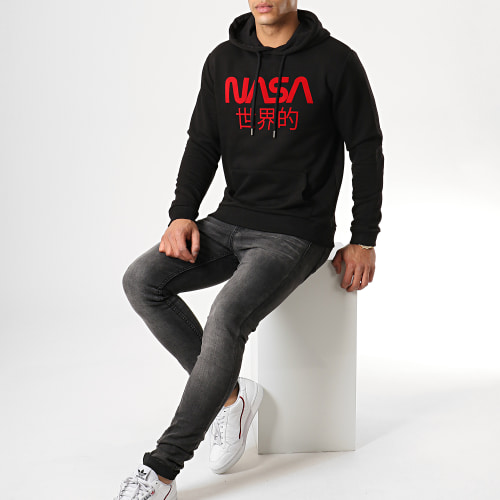 Sweat Capuche Japan Noir Rouge