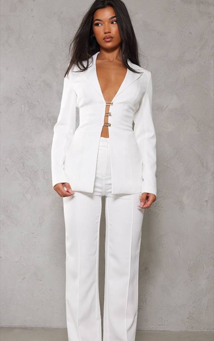 Blanc Blazer Ajusté Avec Laçage Au Dos - Ensemble Coordonné