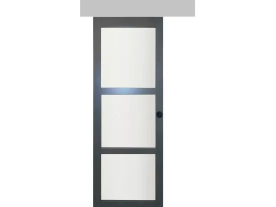 Porte Coulissante Blakeria Ral7016 Vitrée H204 X L83 + Rail Alu Et 2 Coquilles Noir Gd Menuiseries