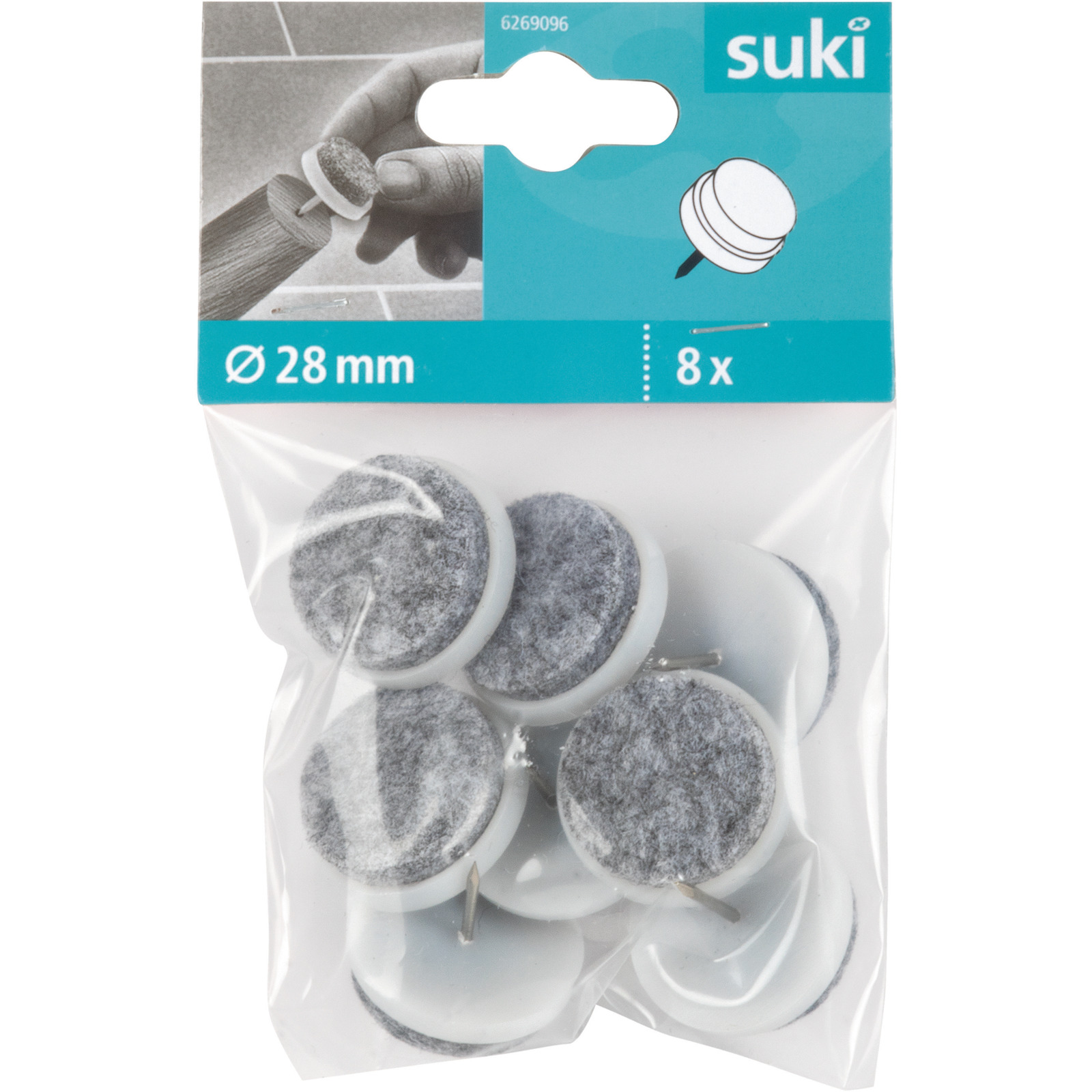 Filzgleiter mit Stift, Ø2.8 cm, 8 Stück, grau