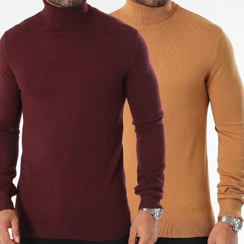 Lot De 2 Pulls Col Roulé 1006 Camel Bordeaux