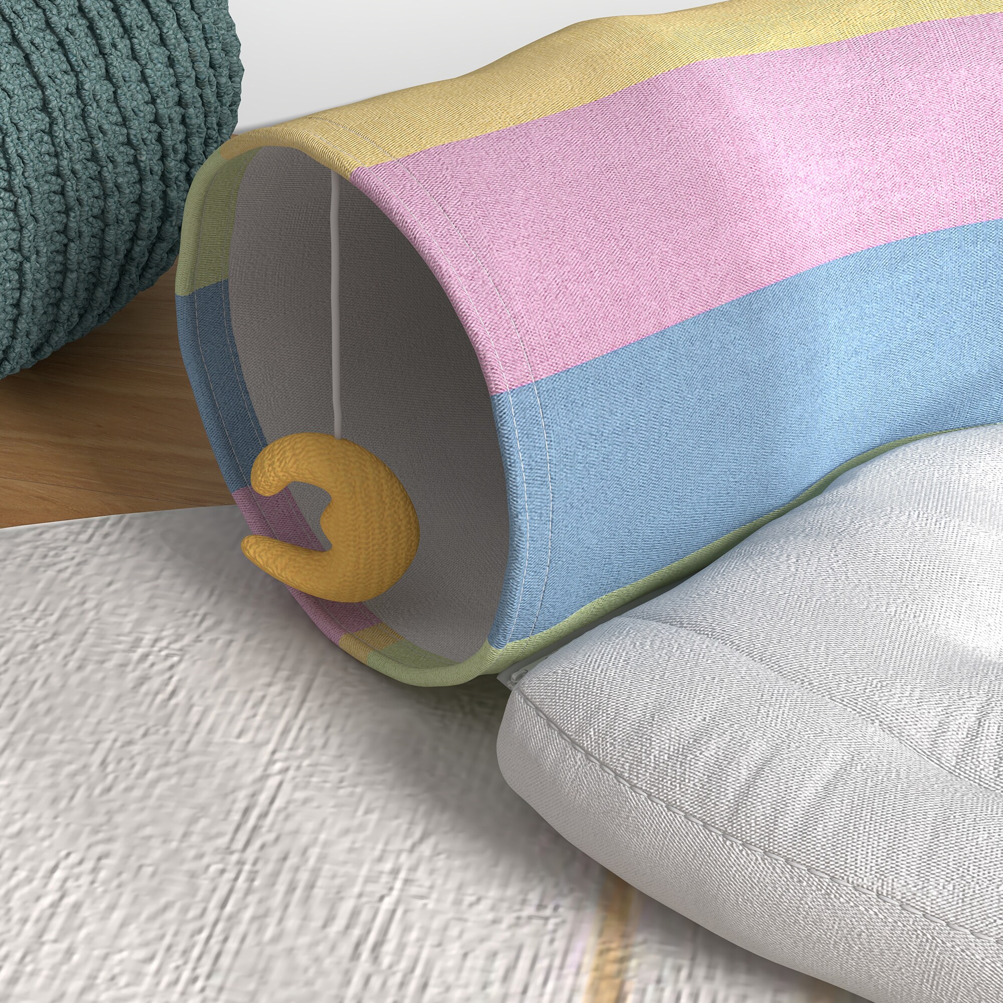PawHut Katzentunnel mit Spielzeug bunt 105L x 65B x 28H cm