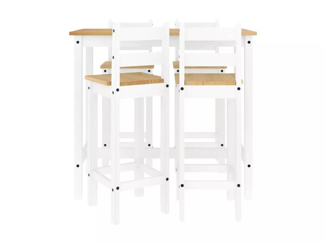 Ensemble de bar 5 pcs Blanc Bois de pin massif