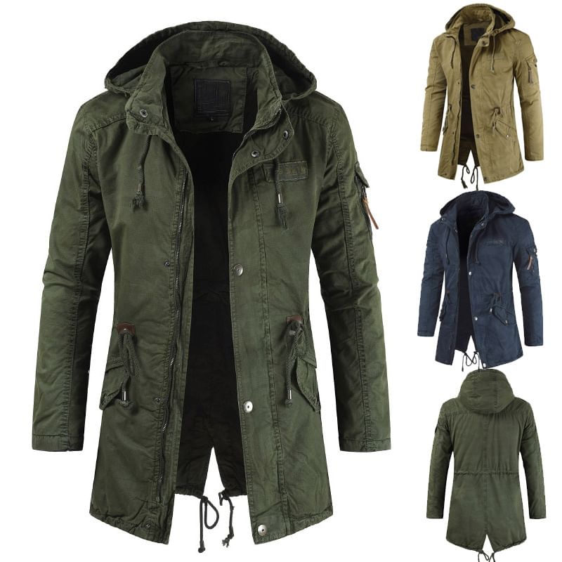 FORSETI - Trenchcoat met opstaande kraag, capuchon, trekkoord in de taille en ritssluiting