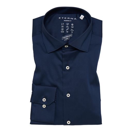 Eterna Langærmet Modern Fit Performance Skjorte, Mørkeblå, 41