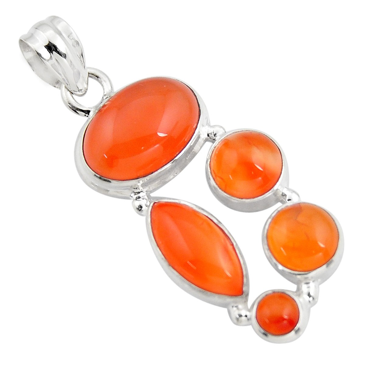 Pendentif serti de 5 cornalines agate rouge et argent + chaine 3cm gxi286