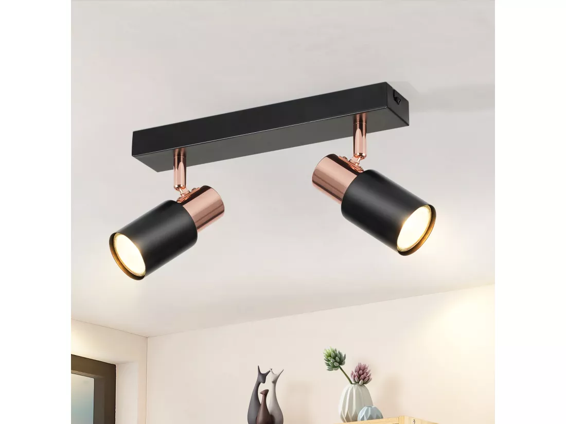 NETTLIFE Spot de plafond noirs GU10-2 lampe de cuisine à flamme rotatif à 355°moderne industriel