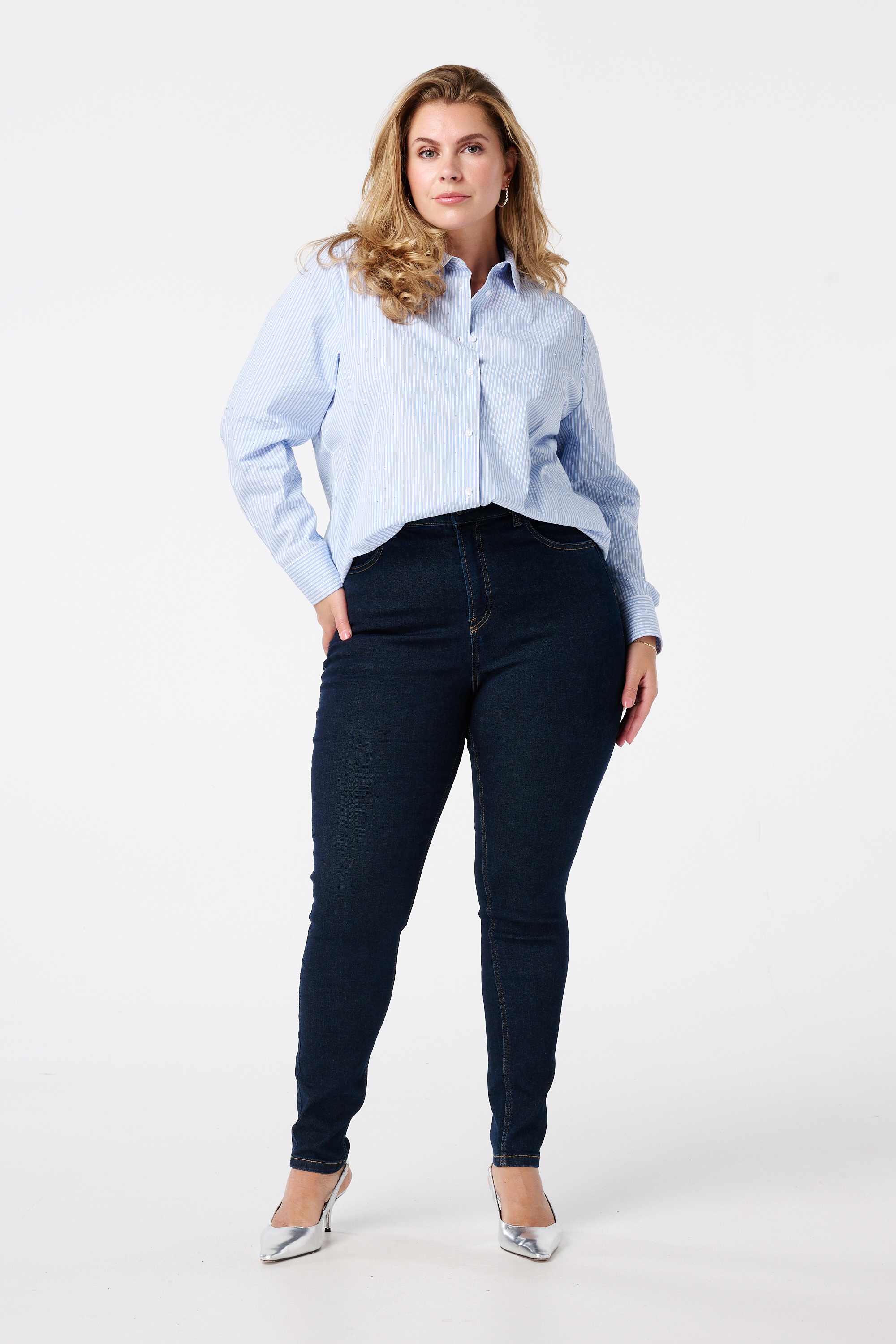 Skinny leg high waist jeans CHERRY Rinse Washed Denim