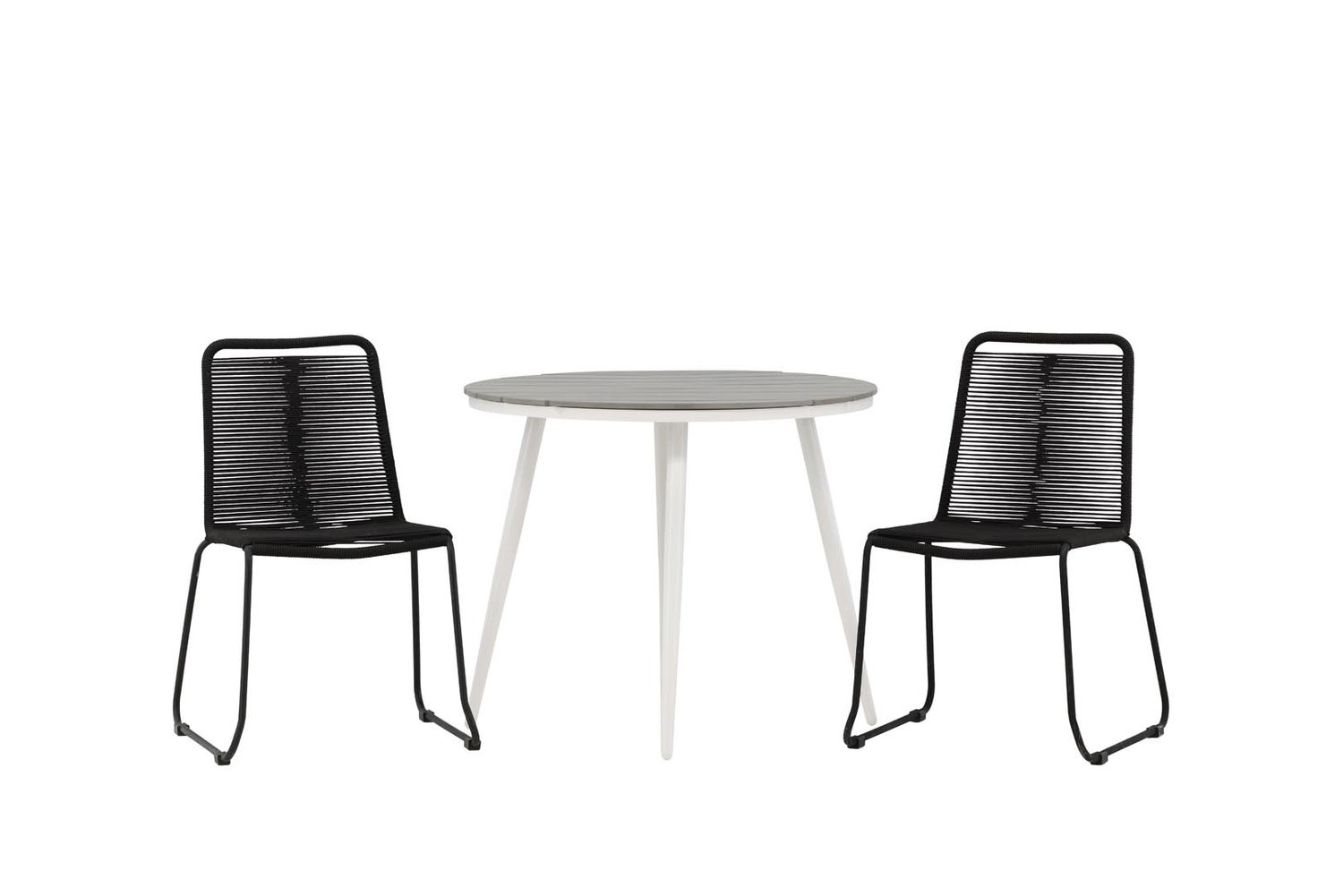 Tuinset Break: tafel 90x90cm, 2 stoelen Lindos, grijs, zwart. 90 x 74 x 90 cm