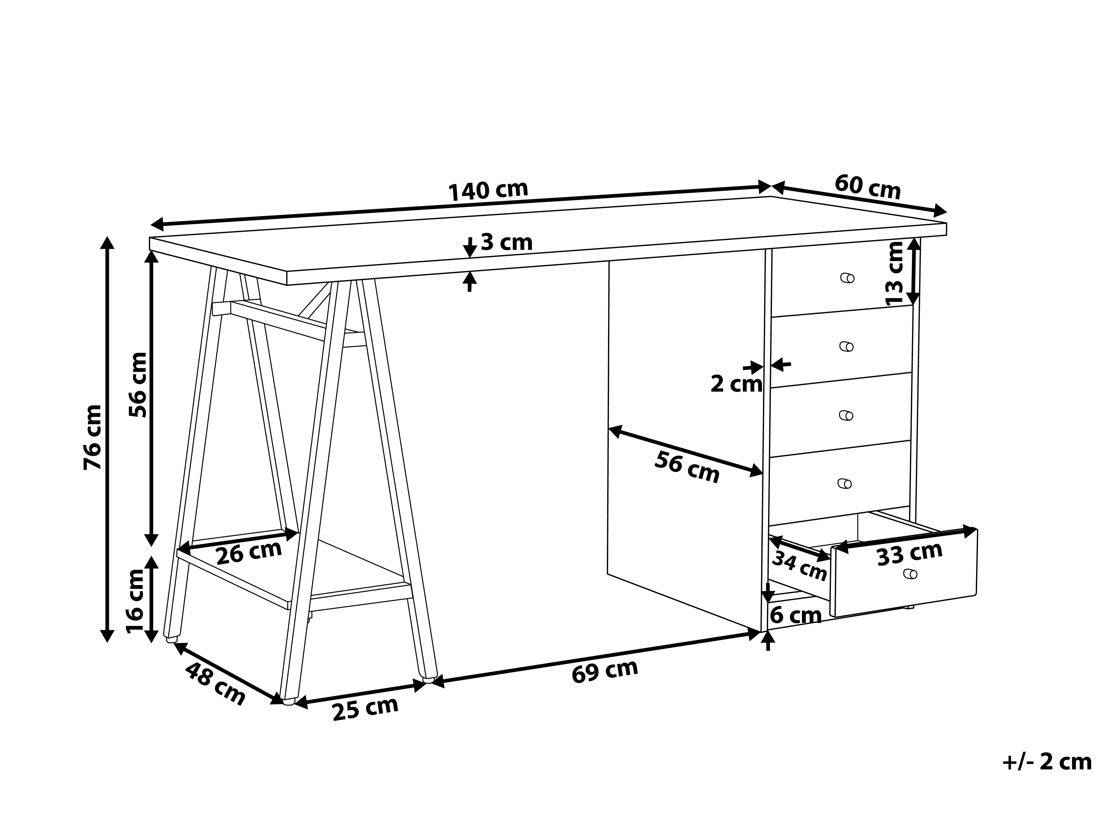 Bureau HEBER Bruin/wit 140 cm 60 cm met lades