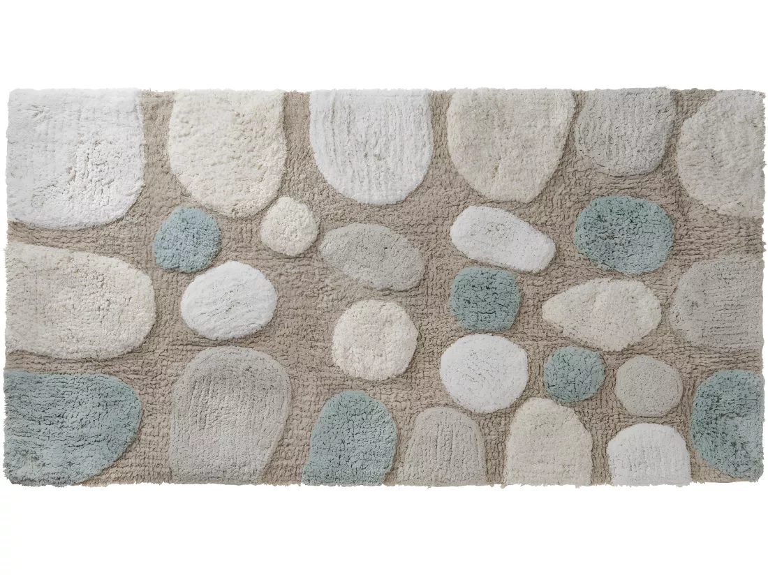 Tapis de bain déco galet en coton tufté 60x120cm