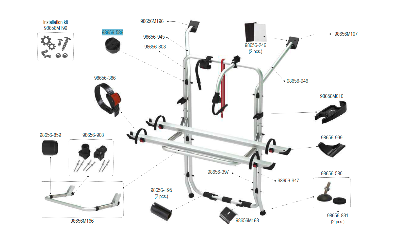 Fiamma Distanzstück schwarz passend für Carry Bike T2 / T4 / T5 / T6 / Sprinter / Crafter / Viano / Vito / Vivaro / Trafic / Custom / Ducato - Fiamma Ersatzteilnummer 98656-586