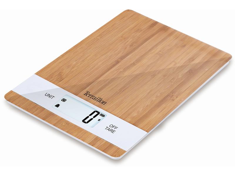 Terraillon Küchenwaage Bamboo USB Braun Elektronische Waage mit LCD-Digitalanzeige und Touch-Steuerung