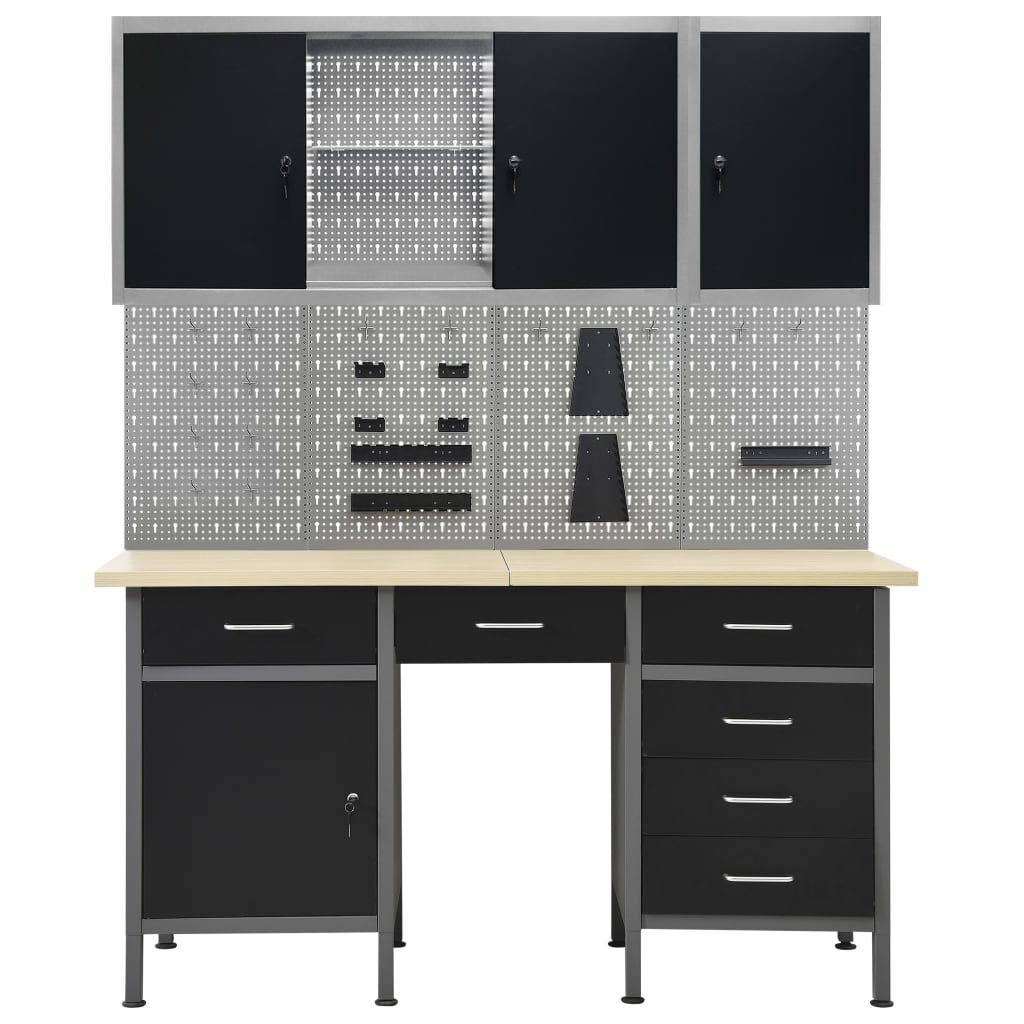 vidaXL Werktafel met 4 Wandpanelen en 2 Kasten